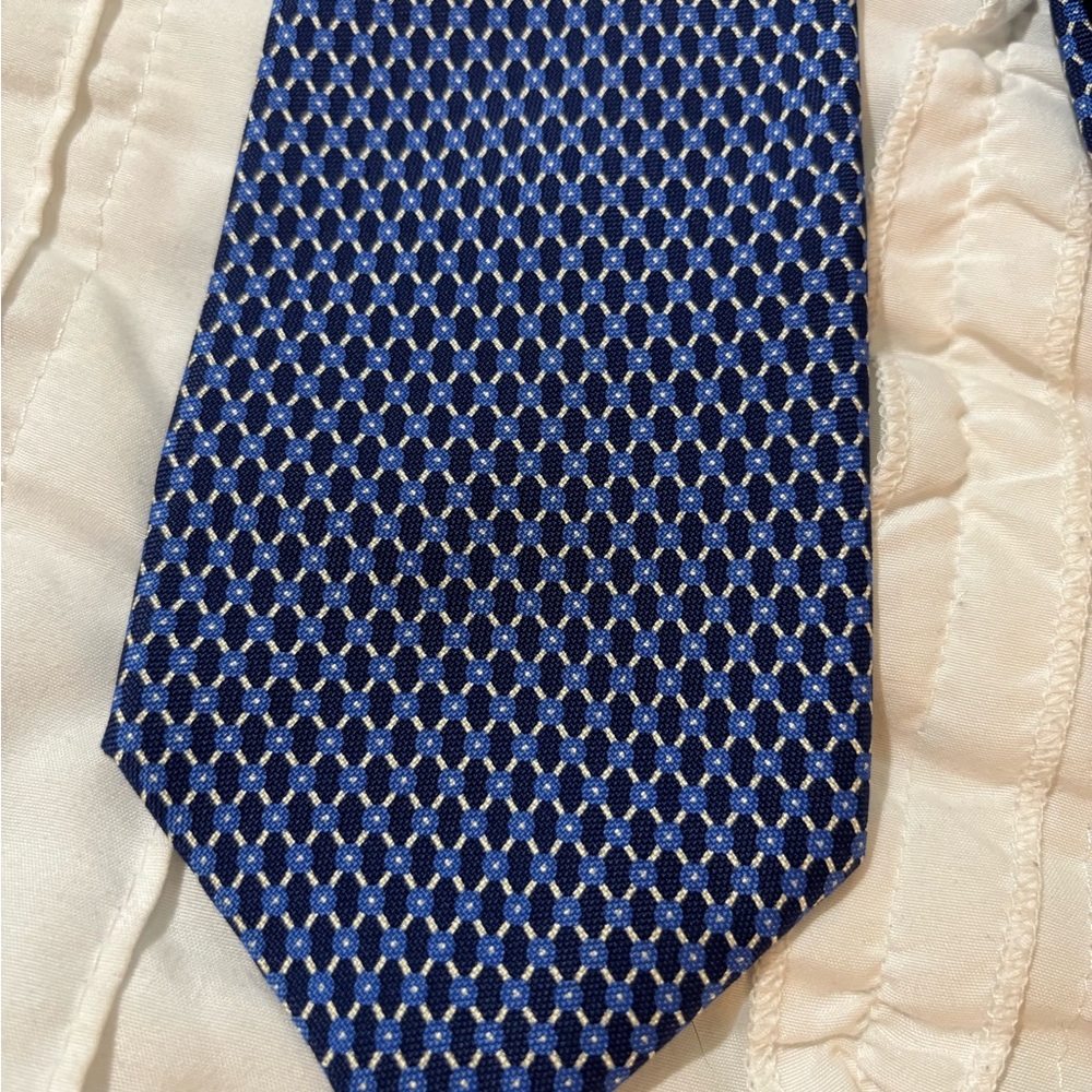 Lauren Ralph Lauren Geometric 100% Silk Neck Tie Mens Clsssic Blue